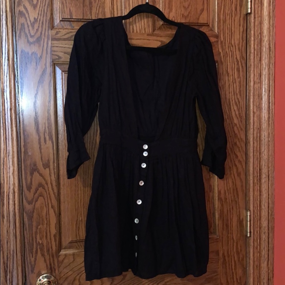 Free People Black Linen Open Back Dress